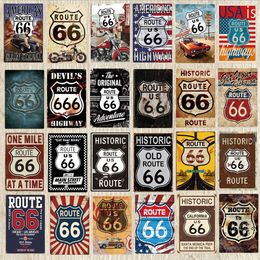 Route 66 Auto -metalen borden Shabby Chic Plaque Metal Vintage Wall Music Bar Garage Home Art Motorfiets Craft Decor 30x20cm