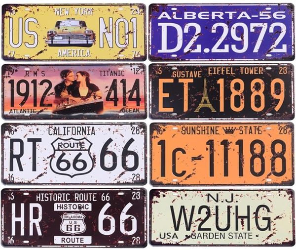 Route 66 Numéro de voiture Licence Metal Painting Sign Vintage France France USA Brazil Mexique Plaque en étain Signes Retro Coffee Movie Route 66 Wall7295627