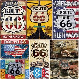 Route 66 Metal Painting America's Mother Road Vintage Metal Tin Signs Bar Cafe Home Outdoor Decor Historic Route Wall Art Poster 20Cmx30cm Woo