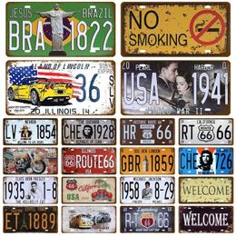 Route 66 Metalen tinnen bord Vintage posterauto -nummer Kentekenplaat Plaque Poster metalen borden Bar Club Wall Art Home Garage Decoratie Maat 30x15cm W01