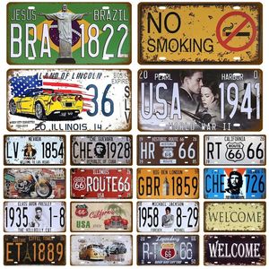 Route 66 Metal Tin Sign Vintage Poster Car Number License Plate Plaque Poster Metal Signs Bar Club Wall Art Home Garage Decoration size 30X15CM w01