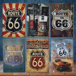 Route 66 Poster Tin Sign Club Garage Decoratieve metalen Plaque Vintage US Route 66 Metalen posterplaat Borden Retro Man Cave Home Decor Accessoires Maat 30x20cm W01