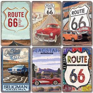 Route 66 Poster Vintage Metal Tin Sign Retro Road Signs Car Metal Plaque Wall Decor for Garage Bar Pub Club Gas Station 20cmx30cm Woo