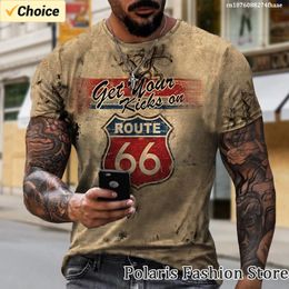 Route 66 T -shirt Men Vintage American Top Oversized kleding 3D -printen retro korte mouw tee mode streetwear 240423