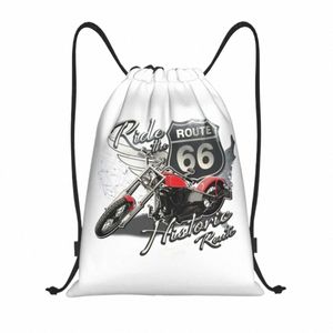 Route 66 Travel Motorcycle Ride Trawstring Sac à dos Sac de sport pour femmes hommes American Road Shop Sackpack 90DL #