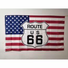 Route 66 VS Vlag Banner 3x5 FT 90x150cm Festival Party Gift Sport 100D Polyester Indoor Outdoor Gedrukte Vlaggen en Banners Flying!