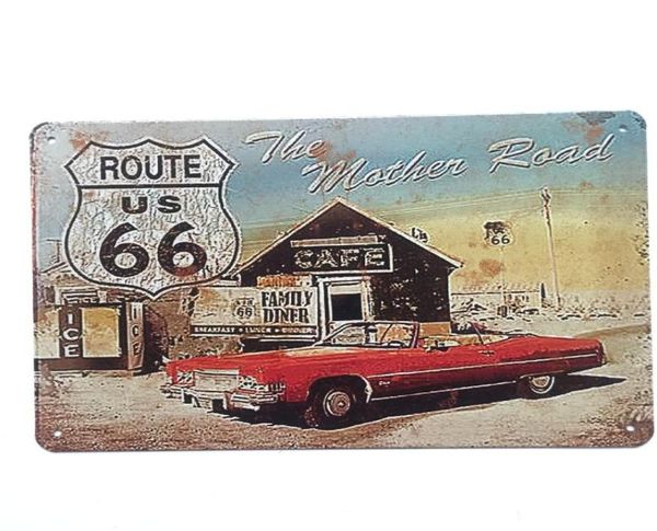 Ruta US 66 The Mother Road retro Vintage Vintage Metal Tin Sign Poster para Man Cave Garage Shabby Chic Wall Sticker Cafe Bar Home Decor1550964