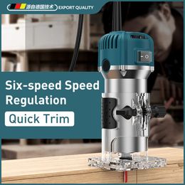 Router Sixspeed Snelheidsregeling 30000 Rpm 6.35 Mm Elektrische Trimmer 110 V/220 V Hout Router Machine Houtbewerking Houtsnijwerk Frezen