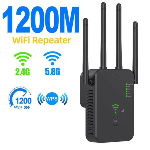 Routers 1200 Mbps Repréateur WiFi sans fil Booster Dualband 2,4G 5G WiFi Extender 802.11ac Gigabit WiFi Amplificateur WPS Router
