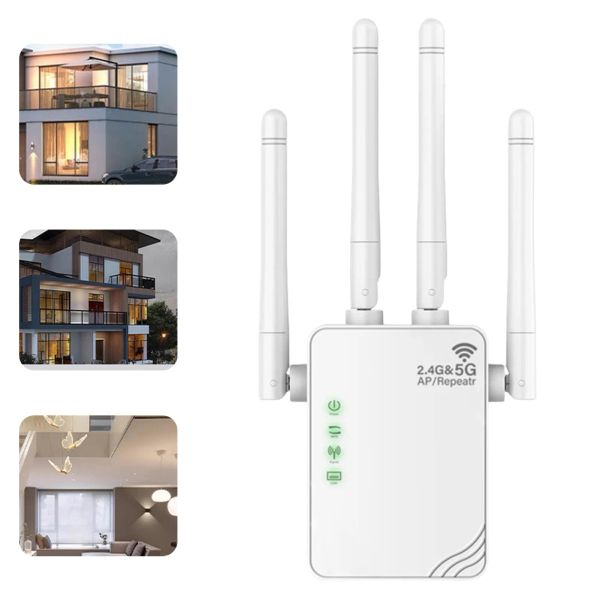 Routers 1200Mbps WiFi Repetidor WiFi Wifi Extensor Wifi Signal Booster Dualband Dualbandas 2.4G 5G Amplificador de red Wifi para hogar