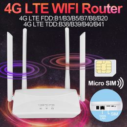 Enrutadores 4G LTE WIFI Router 150Mbps 4 antenas externas Punto de refuerzo de señal de potencia Conexión por cable más suave Tarjeta Micro SIM inteligente 230701