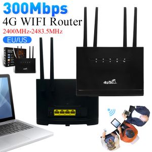 Routeurs 4G LTE WiFi Router 300 Mbps 4G Router CPE Modem Antenne externe Router sans fil Hotspot WiFi avec fente de carte SIM RJ45 WAN LAN
