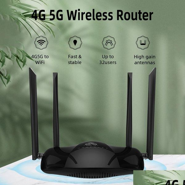 Routers 4G Lte Wifi-router 300Ms 3Lan Vpn Cpe Draadloos modem 5G Mifi Sim-kaart met 4 antenne Draagbaar netwerk voor 32 gebruikers 230808 Drop Dhjsg