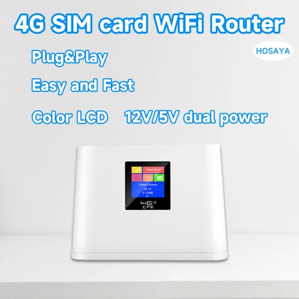 Routeurs 4G SIM Card WiFi Router Couleur LCD Affichage LTE 4G Modem Hotspot RJ45 Router sans fil 4G CPE 12V / 5V POWER PORTABLE WIFI