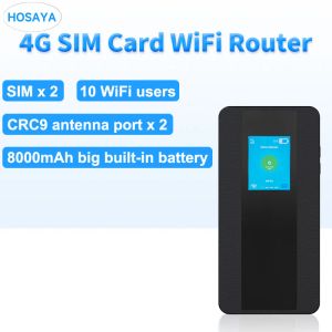 Routers 4G SIM Card WiFi Router Dual Sim Cards Color LCD Affichage LTE Modem Pocket Hotspot 10 Utilisateurs WiFi 8000mAh Batterie WiFi portable