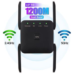 Enrutadores 5Ghz AC1200 WiFi Repetidor 1200Mbps Router Negro WiFi Extensor Amplificador 2.4G 5GHz WiFi Señal Booster Red de largo alcance 230901