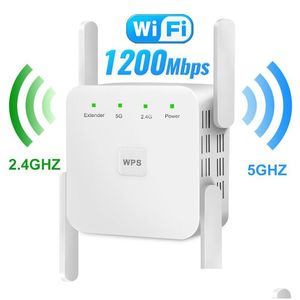 Enrutadores 5Ghz Repetidor Wifi inalámbrico 1200Mbps Router Booster 2.4G Extensor de largo alcance 5G Amplificador de señal 221019 Drop Delivery Comput Dhmq7