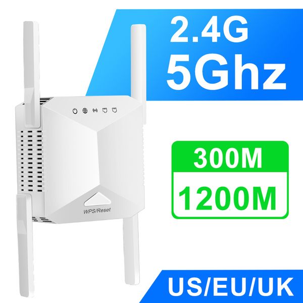 Enrutadores 5Ghz Repetidor WiFi inalámbrico 1200Ms Enrutador Wifi Booster 24G Extensor de red de banda de largo alcance para el hogar Amplificador de señal 5G 230808