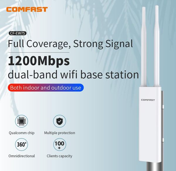 Routers AC1200 Point d'accès extérieur 2.4g 5 GHz Router extérieur Répéteur 1000m RJ45 Port 2 * 5DBI Antennes à longue portée WiFi Base Station