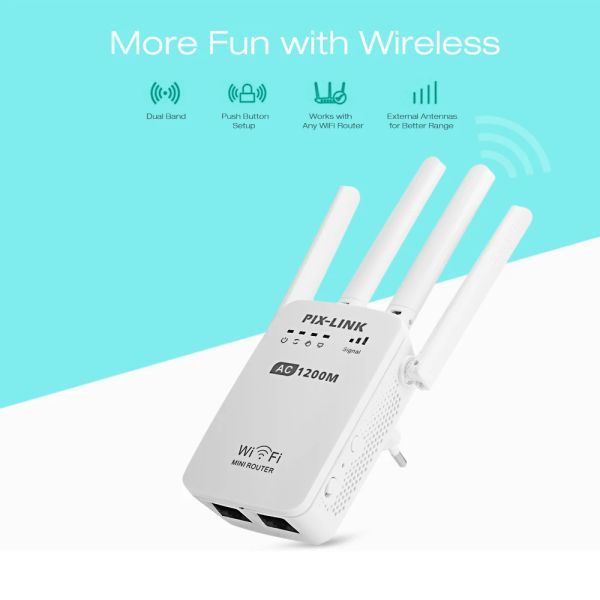 Routers AC1200 Wireless Mini Router AP WiFi Repeater Long Range Extender Booster Dual Band 2.4g / 5GHz Firmware anglais EU US AU PLIGE MURS