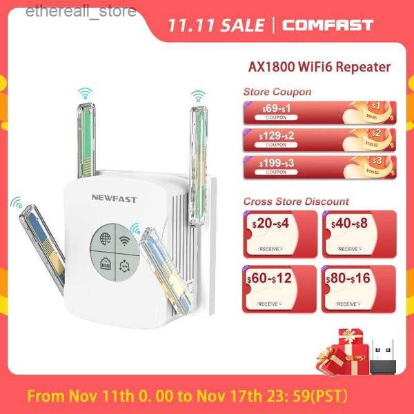 Routeurs AX1800 Répéatrice WiFi6 2.4 / 5G Long Rang Rang WiFi Router Extender Gigabit Port 4 Signal d'antenne potente Booster Smart Oled Repueur Q231114