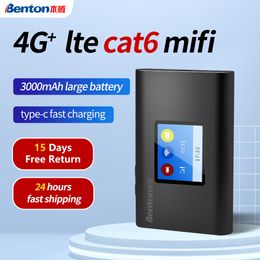 Routers Benton M100 Cat 6 4G+ WiFi Wireless Router 300Mbps LTE Portable WiFi Hotspot 5G Mifi Unlock Typec Fast Lading 3000 MAH Batterij