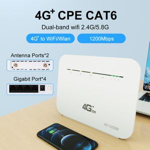 Routeurs benton déverrouiller CPE Cat 6 Router de répéteur WiFi sans fil AC1200 5G Modem 4G + 1200 mmbps Gigabit LAN Gain Antennes Port SIM Card