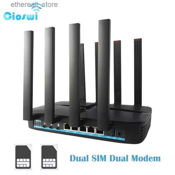 Enrutadores Cioswi Dual SIM Card 4G Router 1200Mbps WIFI Dos módem Openwrt USB3.0 WAN LAN 2.4G 5.8GHz Wi-Fi Extender Alta ganancia 8 antenas Q231114