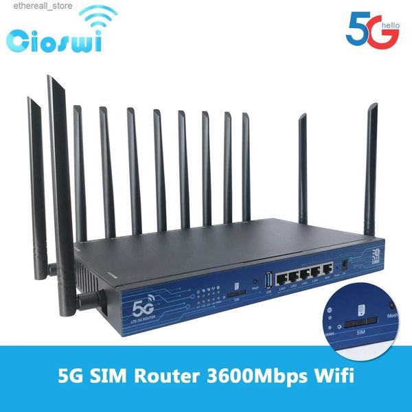 Enrutadores Cioswi Alta velocidad 5G Enrutador Tarjeta SIM 3600Mbps WiFi 5G NR NSA Módem WIFI6 MESH Openwrt USB3.0 2.4G 5.8G 4T4R MU-MIMO Antena Q231114