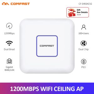 Routers Comfast 1200 Mbps Double bande plafond AP 2.4G5.8g Gigabit PORT INDOOR Point d'accès 48V Poe WiFi Router Wireless Roaming Mumimo