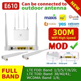 Routers E610 300 Mbps Netwerken LTE Home SMA Externe antennes CPE RJ45 PORT Wireless Modem 3G 4G WiFi Router met Sim Card Slot EU -plug