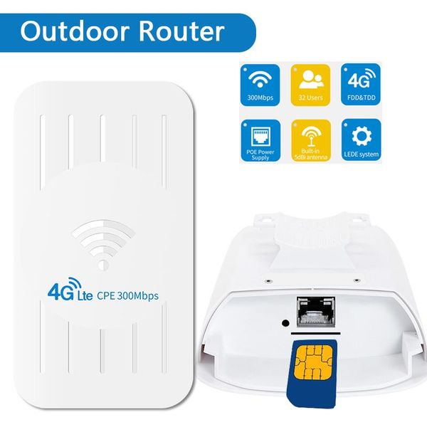 Routeurs Eatpow Imperproofing Outdoor 4G WiFi WiFi Router 300 Mbps WiFi Extender avec carte SIM 3G / 4G LTE ROUTER Long Range 100m 32 utilisateurs
