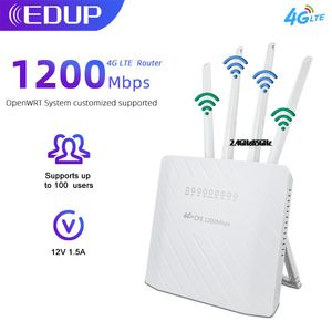 Routeurs EDUP 4G Router WiFi 1200 Mbps OpenWrt System 4G CPE SIM Card Router Cat4 Cat6 Wireless 4G LTE WiFi Modem 2,4 GHz 5.8 GHz 100 utilisateurs