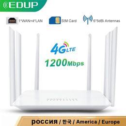Routers EDUP 4G WIFI ROUTER 1200 Mbps Wireless Wifi Router Sim Card Slot RJ45 Router LTE 2.4G/5GHz Dual Band 4G Wireless Hotspot