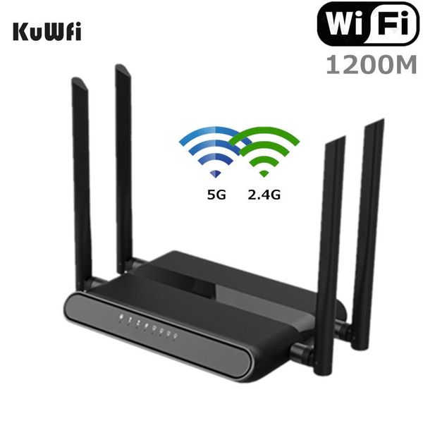 Routers Kuwfi 1200Mbps Router WiFi Dual Band Gigabit Wireless Internet Router AC1200 Router à grande vitesse avec carte SD USB 2.0 pour la maison