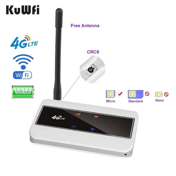 Routers Kuwfi 150Mbps desbloqueado Cat4 3G 4G Mobile Wifi Router Pocket Pocket Modem inalámbrico con antena CRC9 para viajar