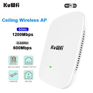 Routers Kuwfi 1800Mbps Router de plafond WiFi6 2.4g 5.8g Dual Band WiFi Router Gigabit Wan Lan Port Support 48V POE Switch pour le bureau à domicile