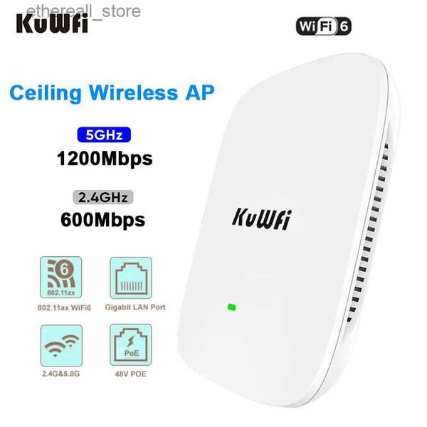 Enrutadores KuWfi 1800Mbps Wifi6 Enrutador de techo 2.4G 5.8G Enrutador Wifi de banda dual Gigabit WAN Puerto LAN Soporte 48V Interruptor POE para oficina en casa Q231114