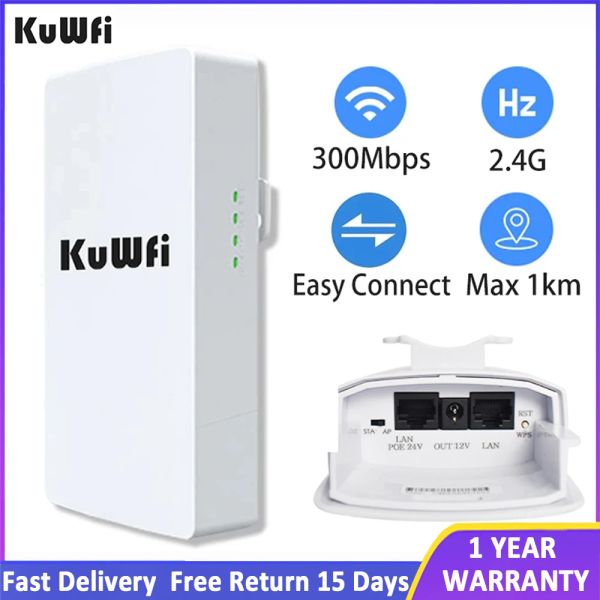 Routers Kuwfi 2,4 GHz 300 Mbps Router WiFi extérieur Répéteur sans fil puissant Extender Extender Wireless Bridge 1km Point to Point