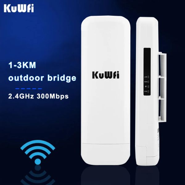 Routers Kuwfi 300Mbps Repetidor WiFi Wireless 2.4g al aire libre Wi Fi Router Router Amplificador de señal Wifi Wifi aumenta el rango WiFi 13 km