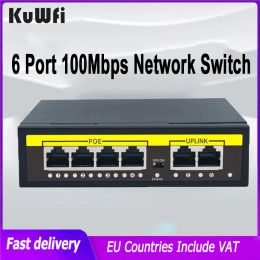 Routers Kuwfi 48V PoE Network Switch 10 / 100Mbps Ethernet commutateur RJ45 Injecteur avec 4 ports pour la caméra IP / Router AP / WiFi sans fil