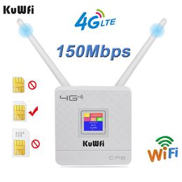 Routeurs kuwfi 4g LTE CPE WiFi Router Cat4 150 Mbps Router sans fil déverrouillé 4G LTE SIM WiFi Router avec antenne externe WAN / LAN RJ45