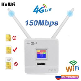 Enrutadores KuWfi 4G LTE CPE Wifi Router CAT4 150Mbps SIM desbloqueado inalámbrico con antena externa WANLAN RJ45 231018