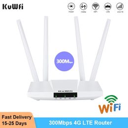 Routeurs kuwfi 4G LTE router 300 Mbps routeur WiFi sans fil avec une antenne de 4PC à carte SIM avec support LAN Port 32 Utilisateurs WiFi