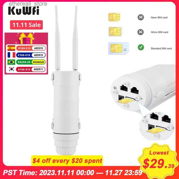 Routeurs KuWfi 4G LTE routeur extérieur étanche 150 Mbps sans fil Wifi routeur haute vitesse antenne Modem avec emplacement pour carte SIM prise en charge 64 utilisateurs Q231114