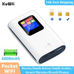 Routers KUWFI 4G LTE ROUTER Wireless Portable WiFi Router Modem Mini Outdoor Hotspot 150Mbps Pocket WiFi met Sim Card Slot 6000mAh