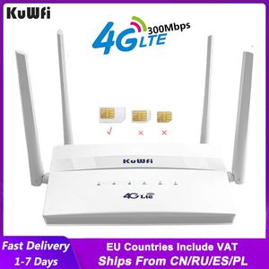 Routers Kuwfi 4G LTE WiFi Router 300Mbps Router inalámbrico con ranura de tarjeta SIM cuatro antenas externas Soporte de repetidor WiFi 32 usuarios de wifi