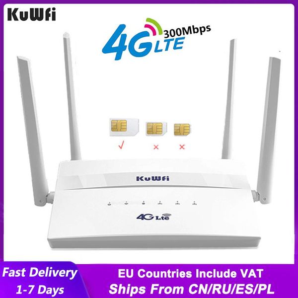 Routeurs kuwfi 4g LTE WiFi Router 300 Mbps Router sans fil avec fente de carte SIM quatre antennes externes