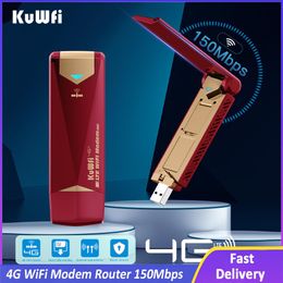 Routers KUWFI 4G WIFI MODEM ROUTER 150 Mbps USB Dongle Unlock Mobile Sim Card Wireless Adapter Hotspot Mini Router met externe antenne
