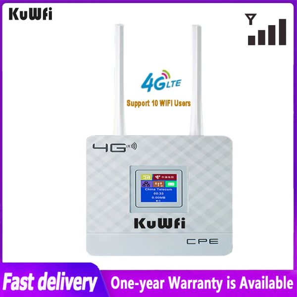 Routers Kuwfi 4G WiFi Router 150Mbps LTE Router inalámbrico WAN/LAN RJ45 con ranura de tarjeta SIM Dual External Antenas admite 10 usuarios de WiFi